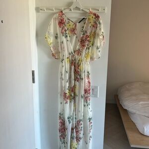 Zara Floral Swim Coverup - Cream with Pink and Yellow